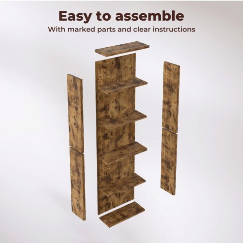 Levede Slim Bookcase Tall Bookshelf 6 Tier Adjustable Shelf Living Room Walnut