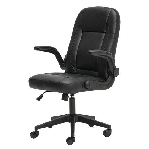 Ergonomic Office Computer Chair PU Leather Swivel Recliner with Flip-Up Armrests