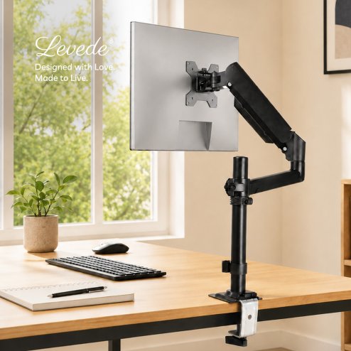 Levede Single Monitor Arm Adjustable Desk Mount with Cable Management Black