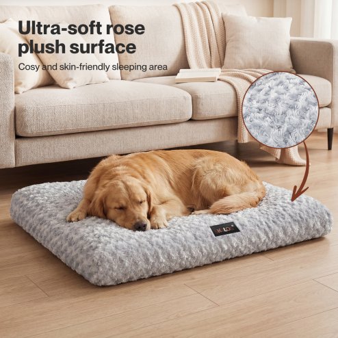 SKYLOS Large Dog Bed Plush Soft Rose Velvet Non-Slip Pet Crate Keneel Mat 3XL