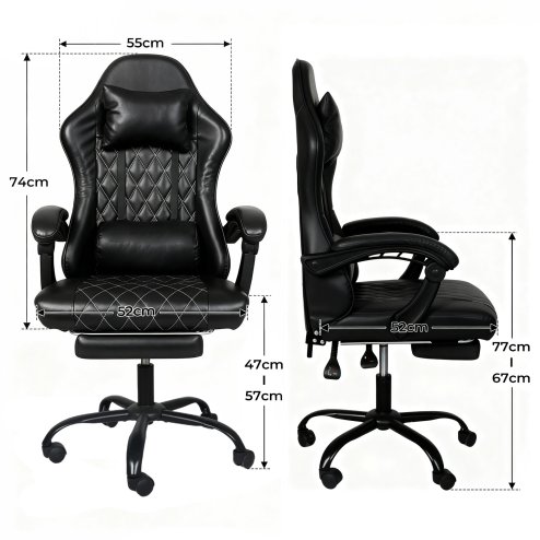 Levede Office Desk Chair PU Gaming Recliner Adjustable Height Swivel Black