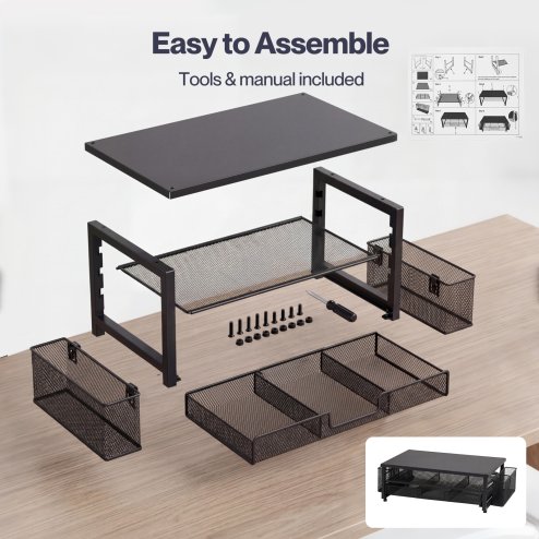 Levede Monitor Riser Desk Organiser with Drawer Metal Monitor Stand Black