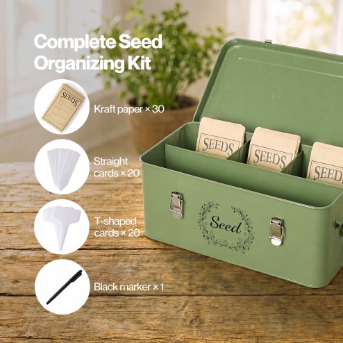 TOQUE Seed Box 4-Compartment Storage Box Metal Seed Organiser Dark Green