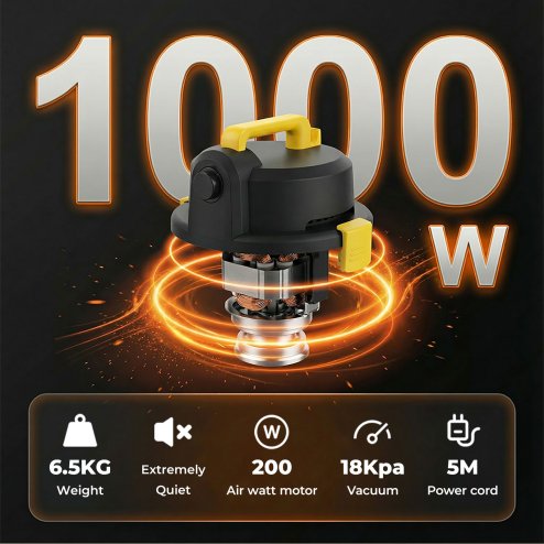 Spector Wet and Dry Cylinder Vacuum Cleaner Powerful Suction HEPA 1000W 15L