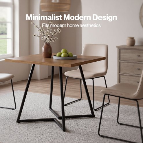 Levede dining table square dining table 80cm 25mm metal frame MDF Walnut