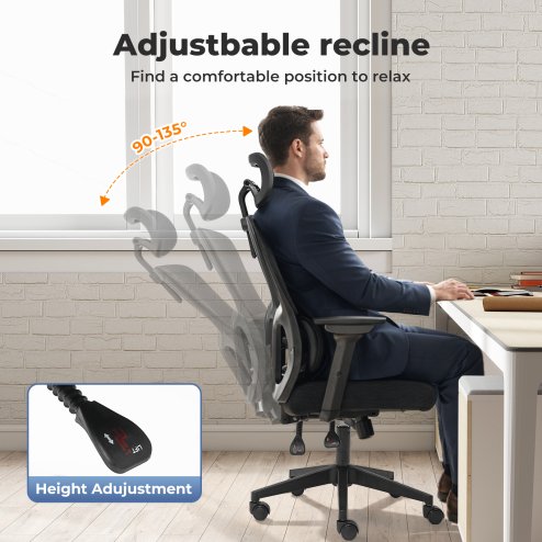 Office Computer Chair Mesh Ergonomic Lumbar Support Swivel with Armrest Headrest