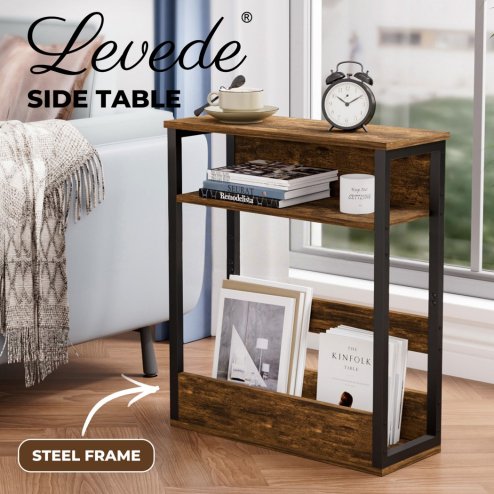 Levede 40x18x55cm Side Table with Storage Shelf Metal Frame