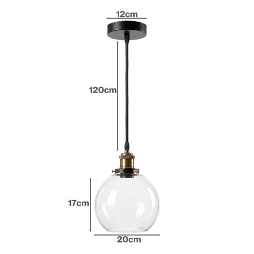 Emitto Ceiling Pendant Light Retro Industrial Glass LampShade Adjustable Cable