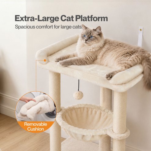 Skylos Cat Tree Tower Bed with Hammock Ball Scratching Post Large Perch Beige