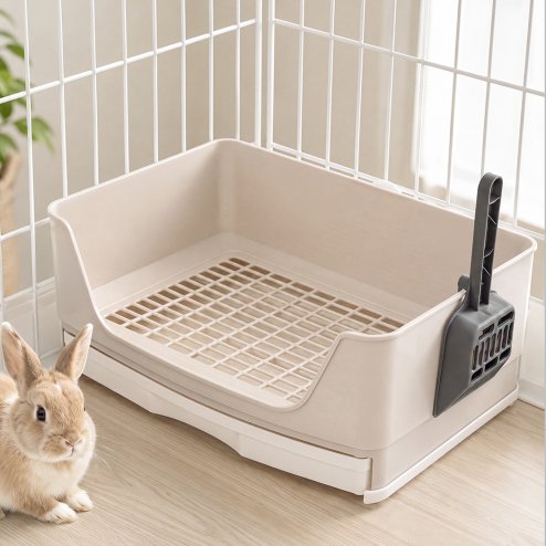 Skylos Rabbit Litter Tray Drawer Box Easy-Clean Secure for Indoor Cage Use Brown