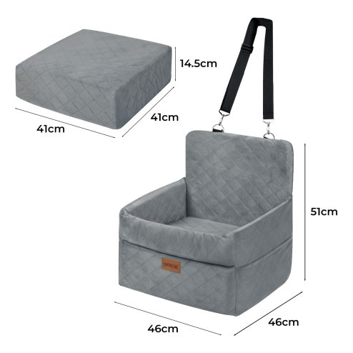 Skylos Dog Booster Car Seat Portable Travel Carrier Bed Basket Pet Puppy Grey