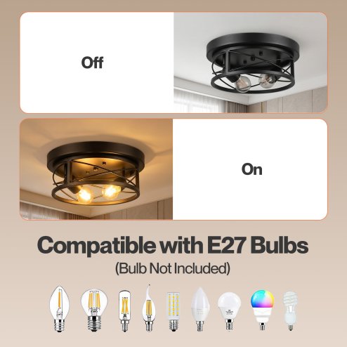 Emitto Ceiling Lights E27 Metal Cage Adjustable Heads Kitchen Fixture Black