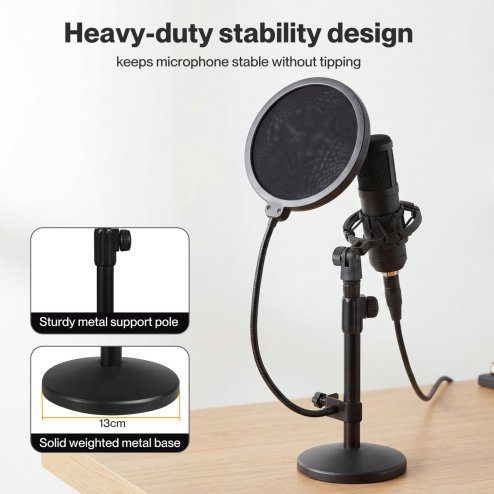 Levede Desktop Microphone Stand Adjustable Mic Clip Desk Pop Filter Shock Mount