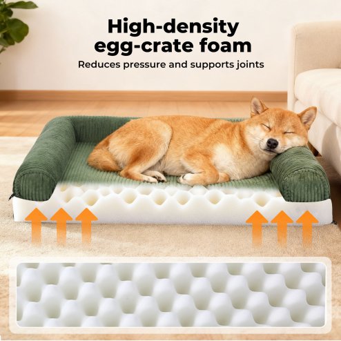 Pet Bed Orthopedic Small Dog Washable Waterproof Corduroy Wear Resistant Green