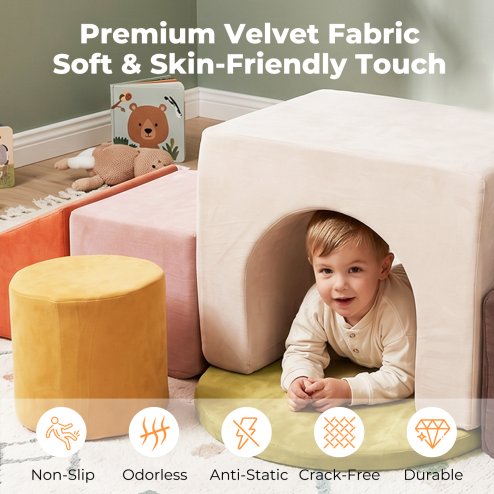 Dekko Soft Play Set Foam Blocks Baby Climbing Blocks Vellum Suede Multi-Colour