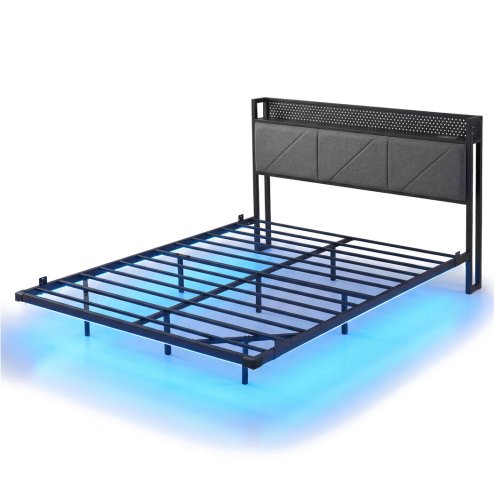 Levede Floating Bed Frame Double LED Lights Upholstered USB Storage Headboard