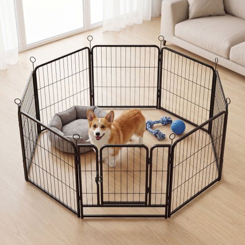 Skylos Dog Pen 8 Pcs Steel 60cm Foldable Indoor Outdoor Pet Enclosure Black