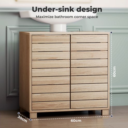 Levede Bathroom Under Sink Cabinet Basin Storage Cupboard 2 Door Oak Vanity Unit