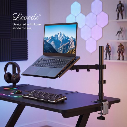 Levede Laptop Desk For? Adjustable Riser With Rotatable Monitor Mount Black