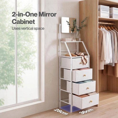 Levede Chest Of Drawers Mirror Dressing Table Vertical Storage Bedroom White