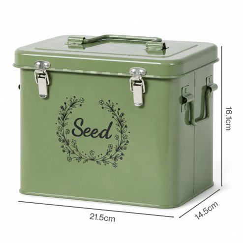TOQUE Seed Storage Box Organiser 3 Compartment Metal Seed Storage Green