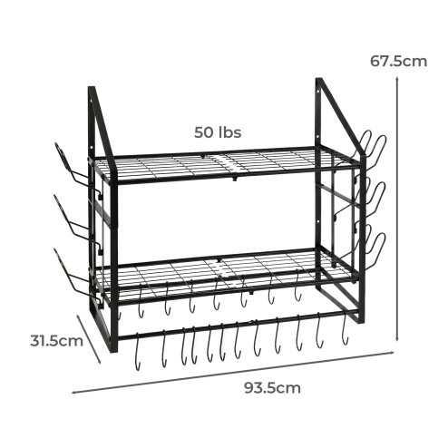 TOQUE Pot Rack Kitchen Storage Organiser Shelf Pan Rack 20 Hooks Lid Holders