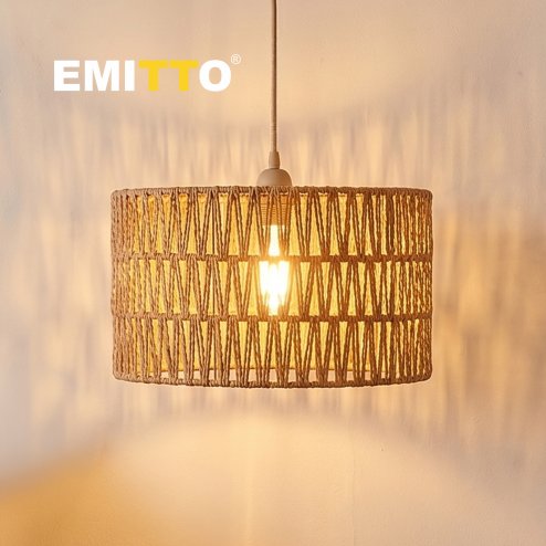 Emitto Lamp Shade Boho Woven Light Shade Durable Easy Fit Living Room Yellow