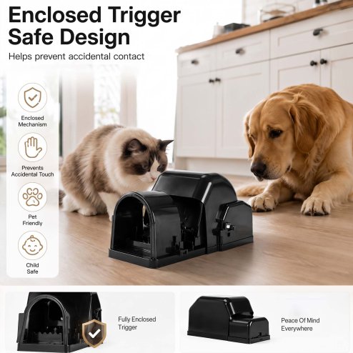 TOQUE Mouse Trap Quick Tunnel Catch Safe Reusable Indoor for Kitchen Black 4pc