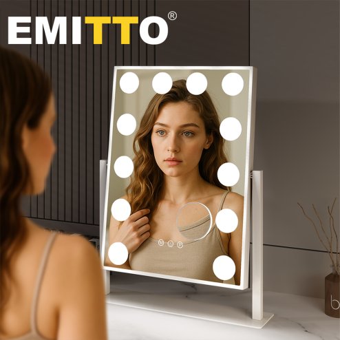 Emitto LED Hollywood Makeup Vanity Mirror Dimmable 3 Colour Lights 31x47cm