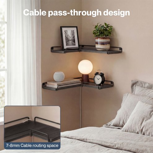 Levede Floating Shelves Set of 2 L-Shaped Corner Shelves Wall Mounted Black