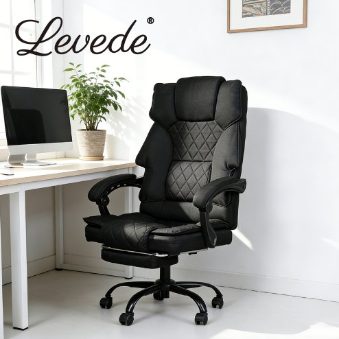 Levede Office Chair with Footrest Linen Fabric High Back Swivel 135?? Reclining