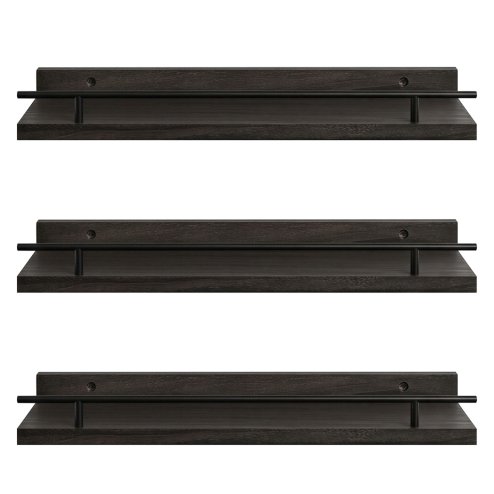 Levede Floating Shelves Set of 3 Wooden Wall Mounted Shelves Storage Black