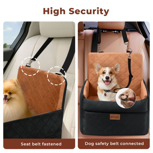 Skylos Dog Booster Car Seat Portable Travel Carrier Bed Basket Pet Puppy Brown