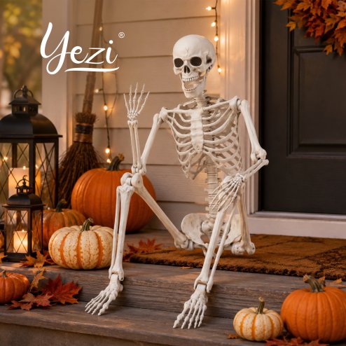 Yezi Halloween Skeleton Life Size Posable Jointed Decoration Haunted House White