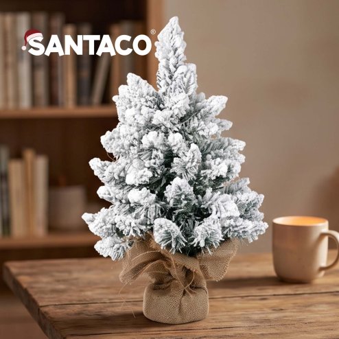 Santaco Christmas Tree Mini 49cm Snow Flocked PVC LED Tabletop Desk Xmas White