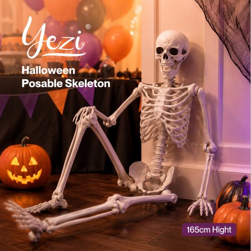 Yezi Halloween Skeleton Life Size Posable Jointed Decoration Haunted House White