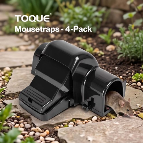 TOQUE Mouse Trap Quick Tunnel Catch Safe Reusable Indoor for Kitchen Black 4pc