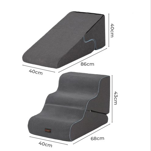 Skylos 2-in-1 Dog Steps for Bed,Adjustable 3-Steps High Density Foam Dog Ramp for Sofa