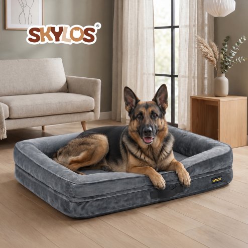 Skylos Large Dog Bed Orthopedic Dog Bed Egg Foam Bolster Sofa Gray Household