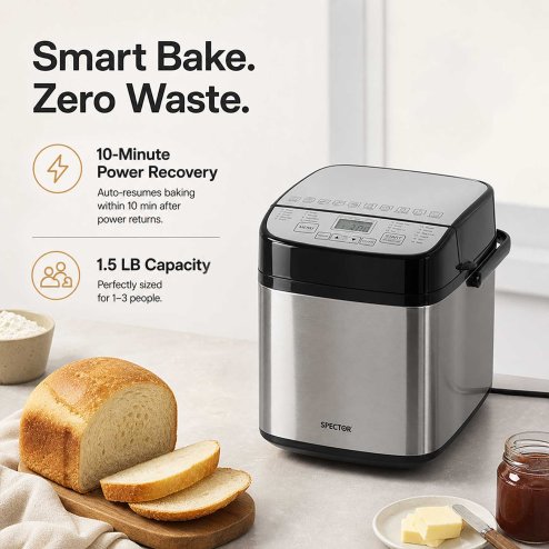 Spector Bread Maker 19 In 1 Compact Machine 15H Timer 1.5Lb for Home Baking