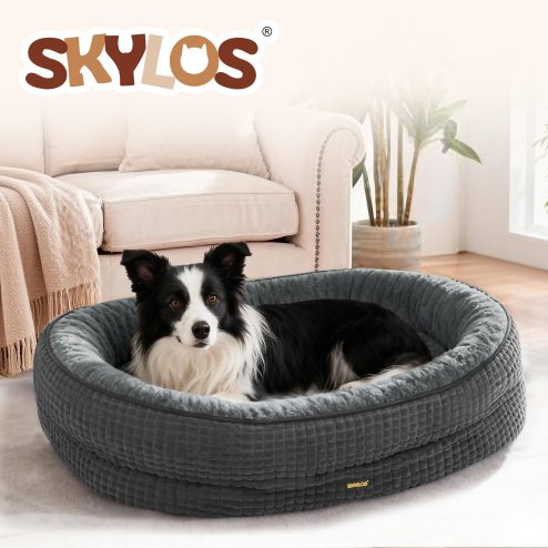 Skylos Orthopedic Plush Dog Bed Soft Washable Pet Bed Grey Cosy Cushion XL Size