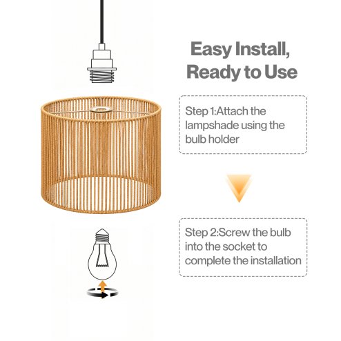 Emitto Lamp Shade Boho Woven Paper Rope Metal Frame Easy Fit Pendant Yellow