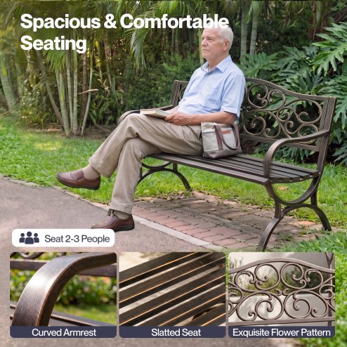 Levede Garden Bench,Outdoor Bench,300kg Metal,Floral Pattern Bronze