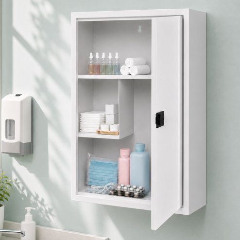 Levede Medicine Cabinet Lockable Storage Box Wall Mounted Metal Home White