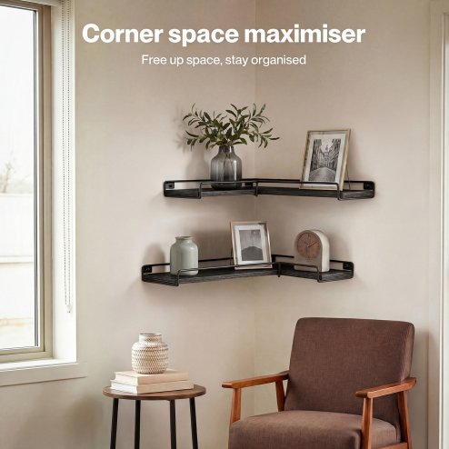 Levede Floating Shelves Set of 2 L-Shaped Corner Shelves Wall Mounted Black