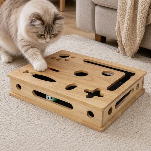 Skylos Cat Nail File Scratcher Large Solid Wood with Toy Balls for Indoor Cats