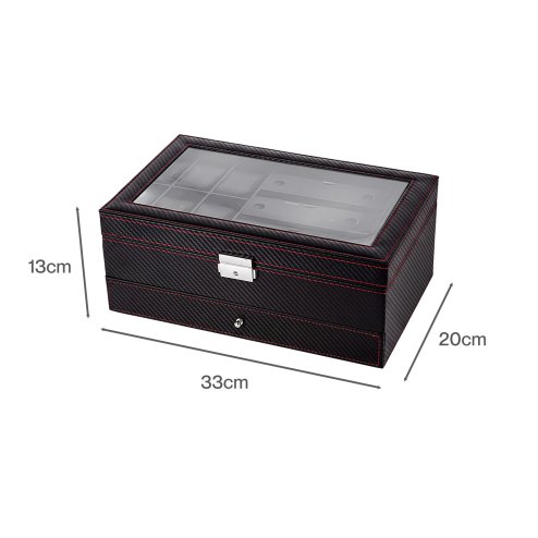 Watch Box Watch Storage Jewelry Box 2 Layer Glass Lid Lockable Display Black