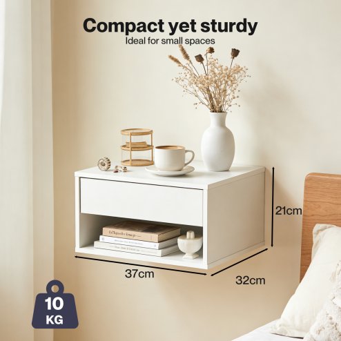 Levede Bedside Table Floating Set of 2 Wall Mounted Drawer Open Shelf White