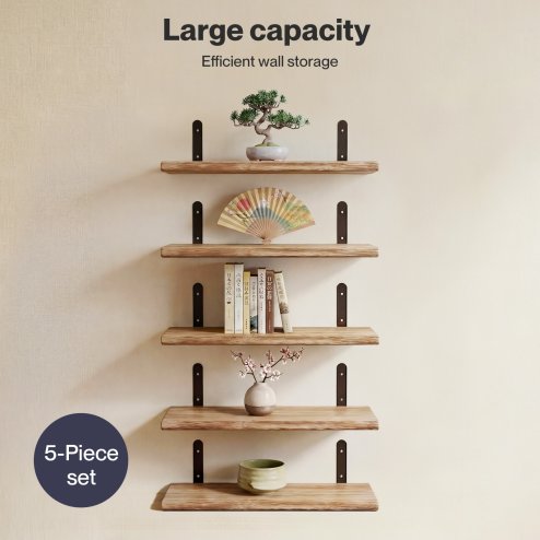 Levede Floating Shelves Wood Wall Mounted Shelf Rustic Set of 5 Light Brown