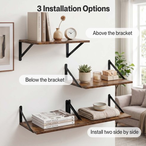 Levede Floating Shelves Wall Mounted Shelf Set of 2 Rustic Storage Shelves 39cm